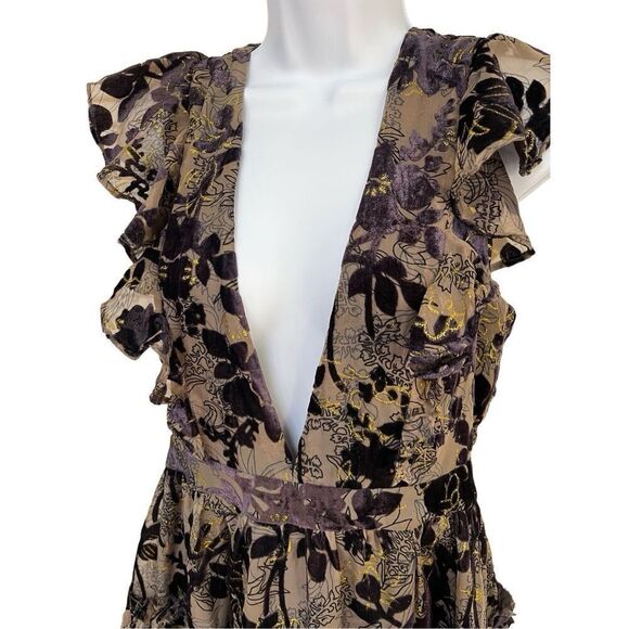 House Of Harlow 1960 X Revolve Mini Dress Purple Velvet Ruffle Deep V Women’s M - Picture 16 of 16